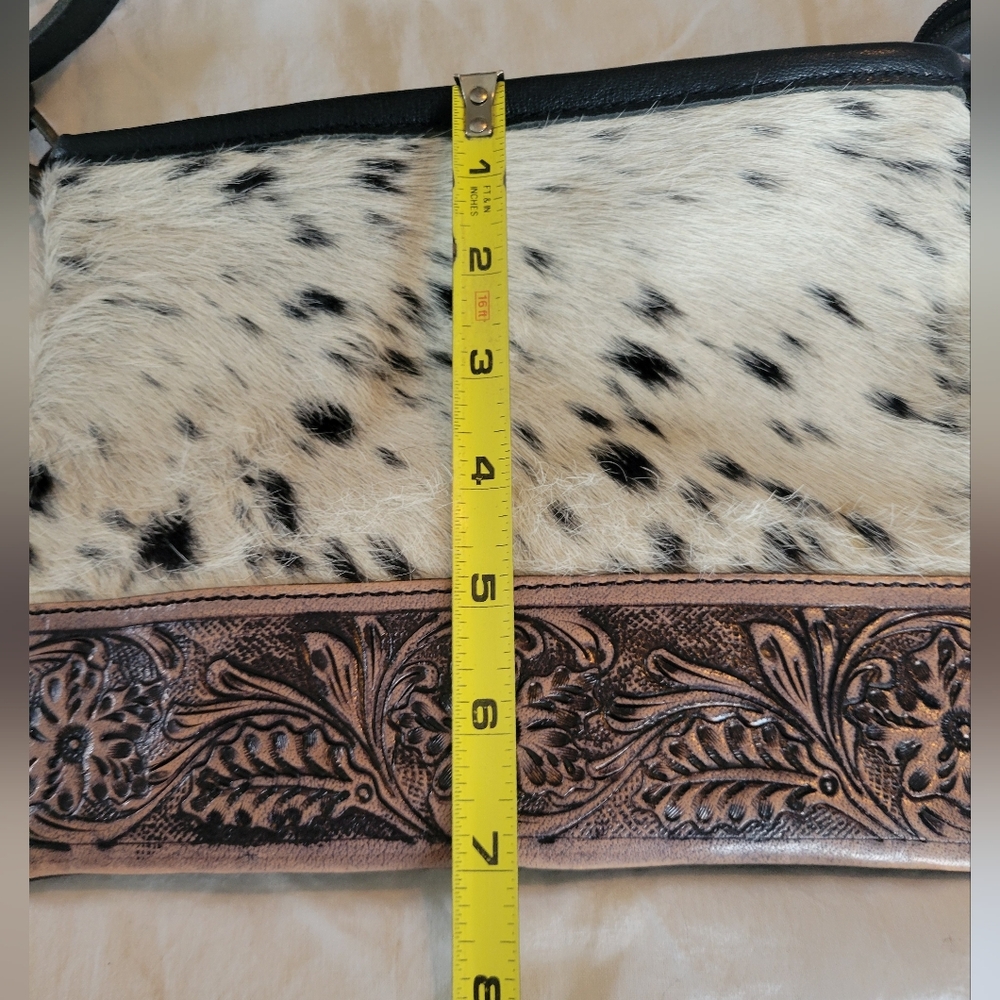 Merbaa Cowhide Hairon & Tooled Leather Crossbody Black Purse - Picture 7 of 7